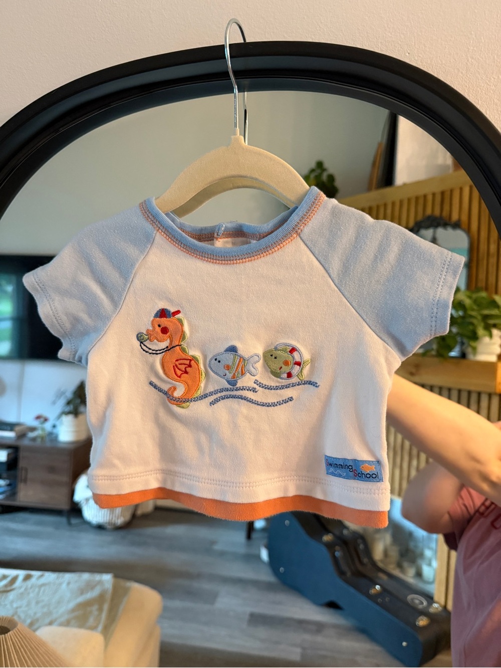 Vintage Gymboree embroidered Baby Blue & White Seahorse Appliqué Tee